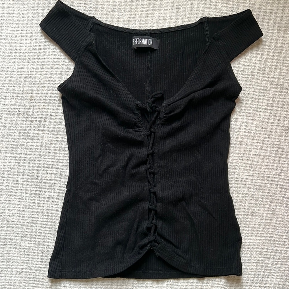Reformation Tie Front Off the Shoulder Top
